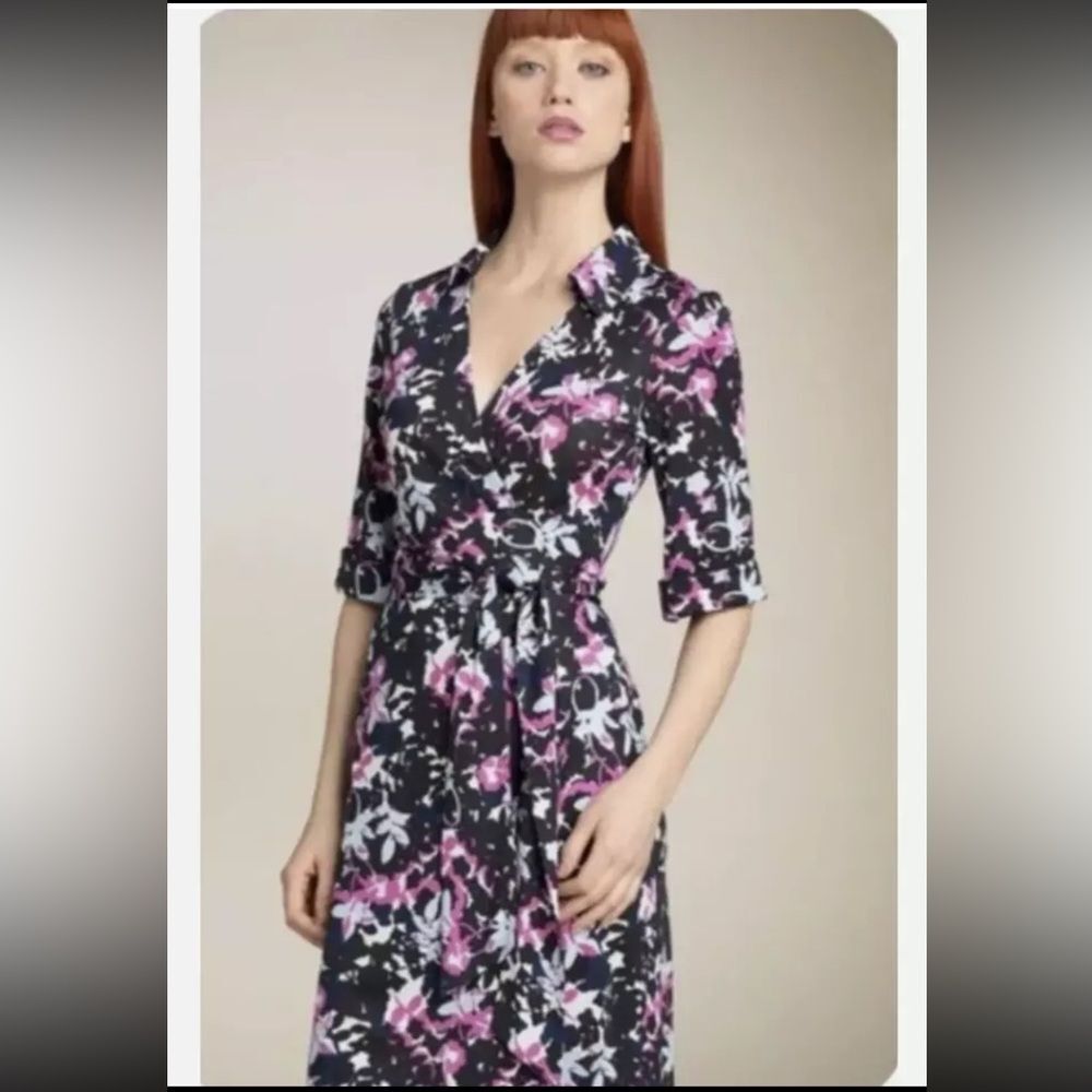 Diane Von Furstenberg Jessica 100% Silk Jersey Knit Knee Length Wrap Dress ~ 4